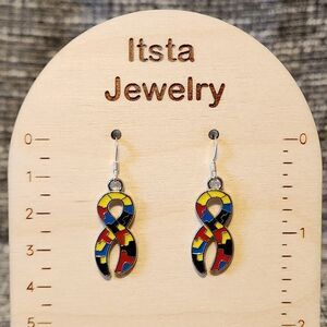 Autism awareness ribbon earrings on sterling silver earwires